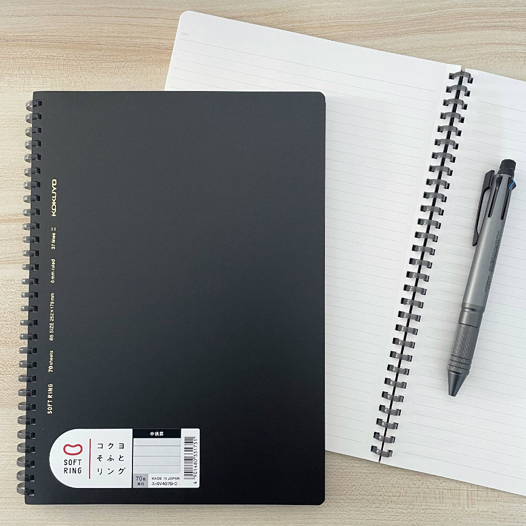 Strong Ringed Notebook Kokuyo Soft Ring Notebook - Black | Horizontal Ruled – MIZU NO OTO