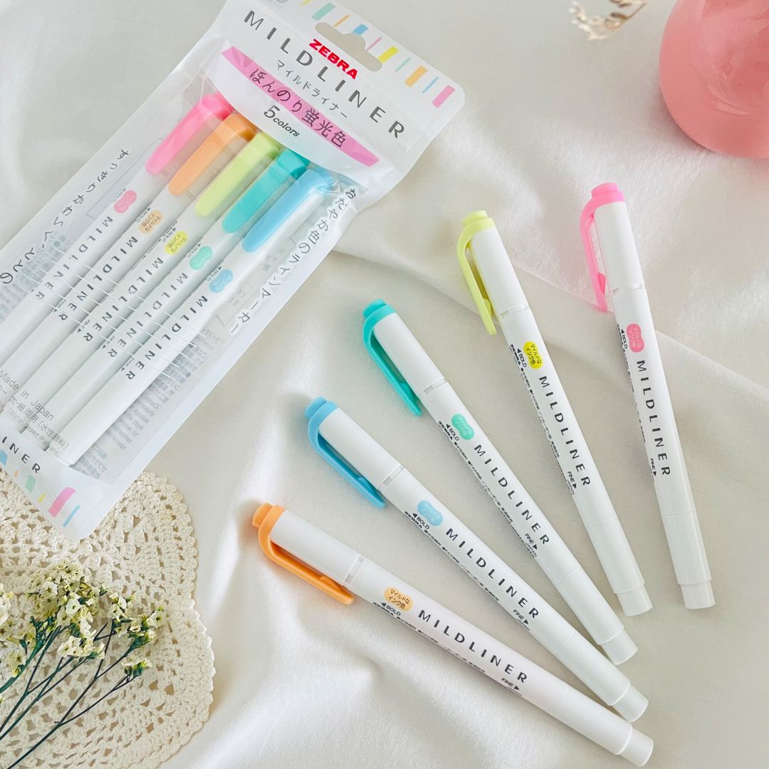 Zebra Mildliner Highlighters 5 pack Mildly Fluorescent MIZU NO OTO