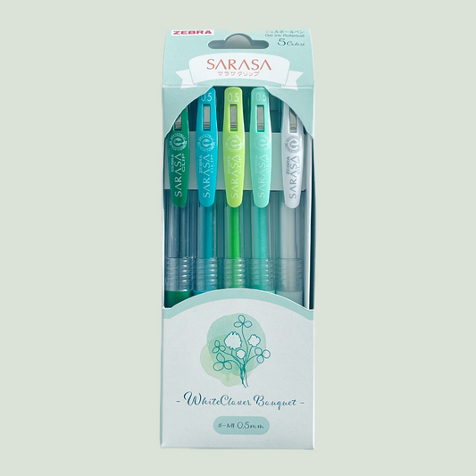 Zebra Sarasa Clip Gel Pens | 5 pack - White Clover Bouquet (Limited edition)